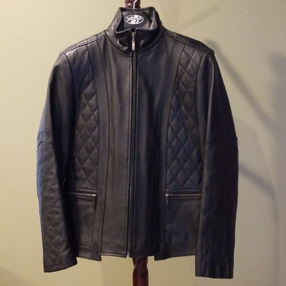 Pamela McCoy Black Leather Moto Style Jacket